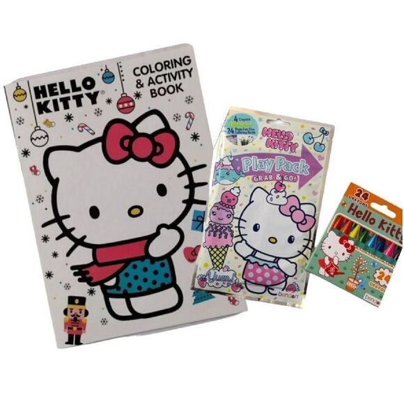 Hello Kitty 3 Piece Coloring Book PlayPack and Crayons Lot NWT - Picture 1 of 6